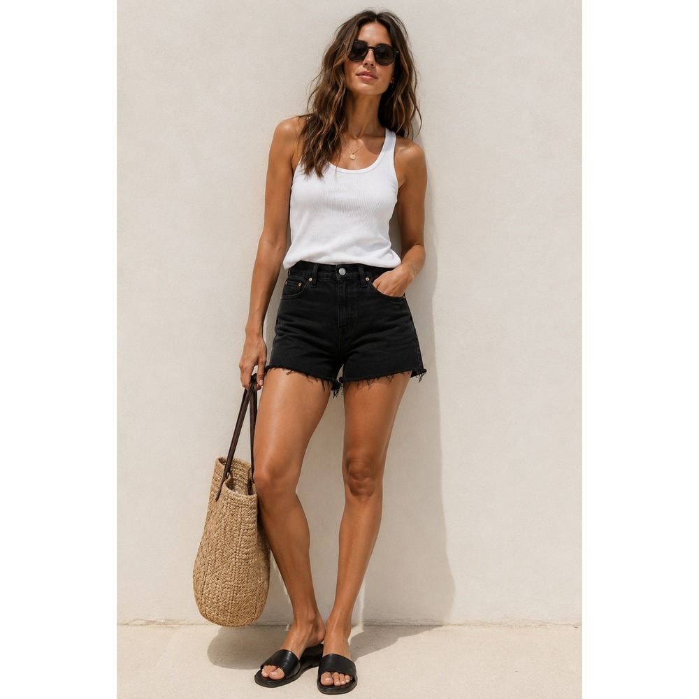 Madewell High Rise Denim Shorts Faded Black Raw‎ Hem Cut Offs Size 33